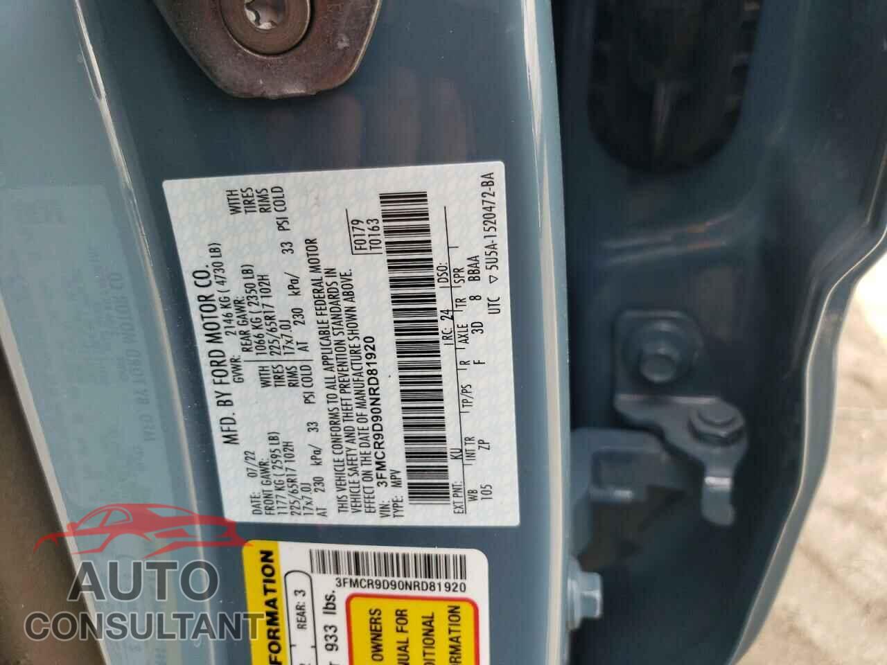 FORD BRONCO 2022 - 3FMCR9D90NRD81920