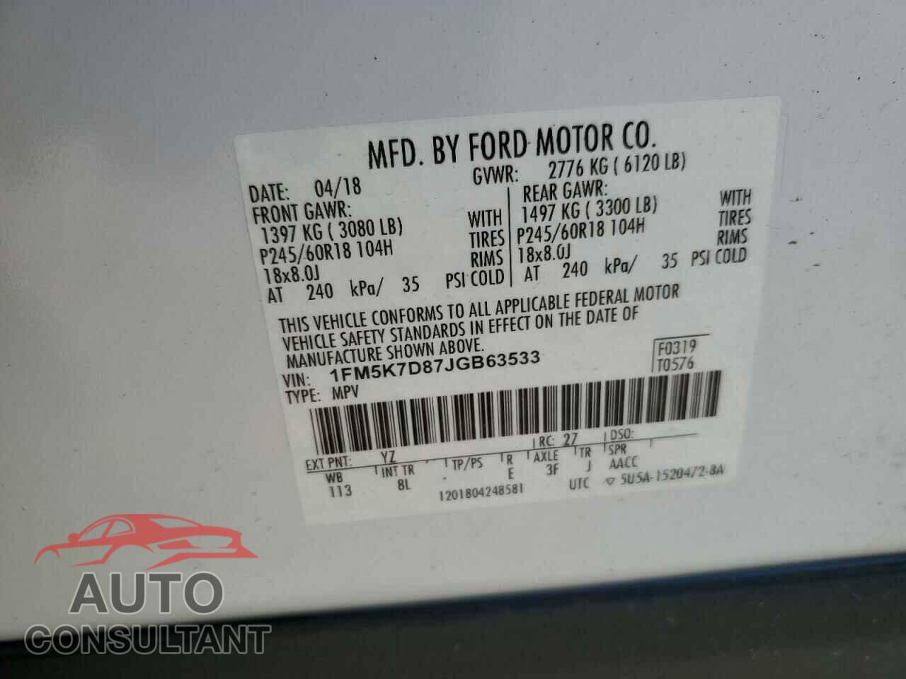 FORD EXPLORER 2018 - 1FM5K7D87JGB63533
