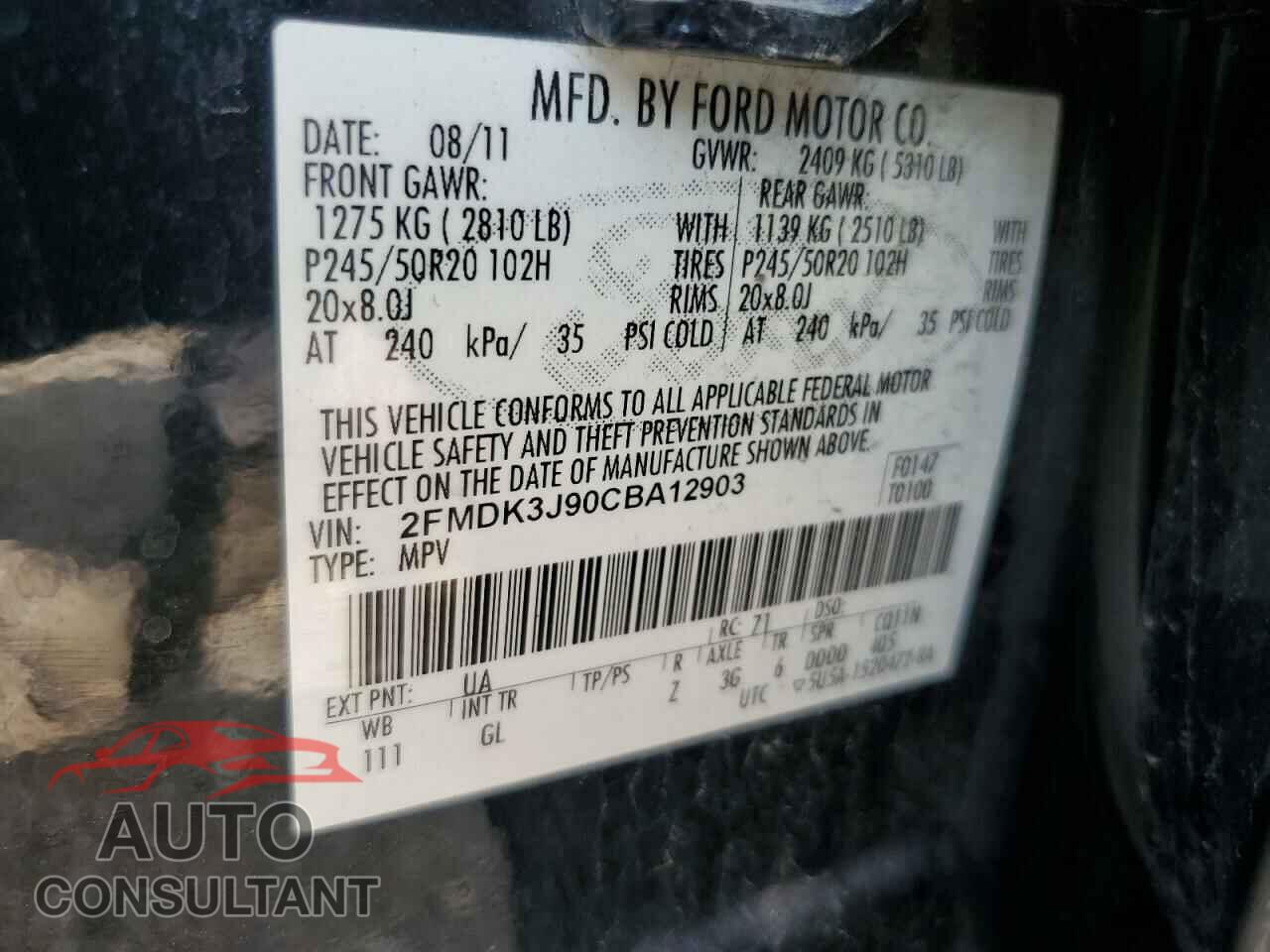 FORD EDGE 2012 - 2FMDK3J90CBA12903