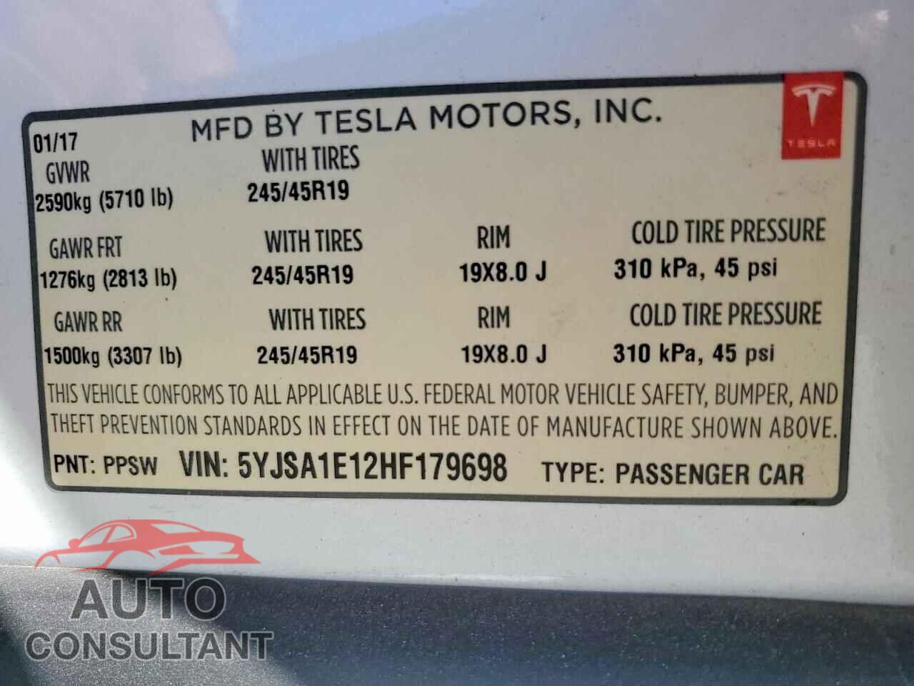 TESLA MODEL S 2017 - 5YJSA1E12HF179698