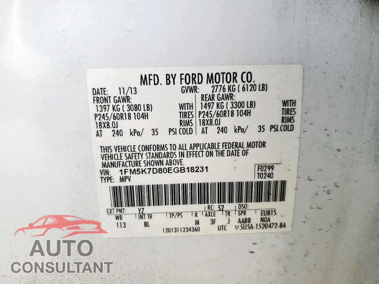 FORD EXPLORER 2014 - 1FM5K7D80EGB18231