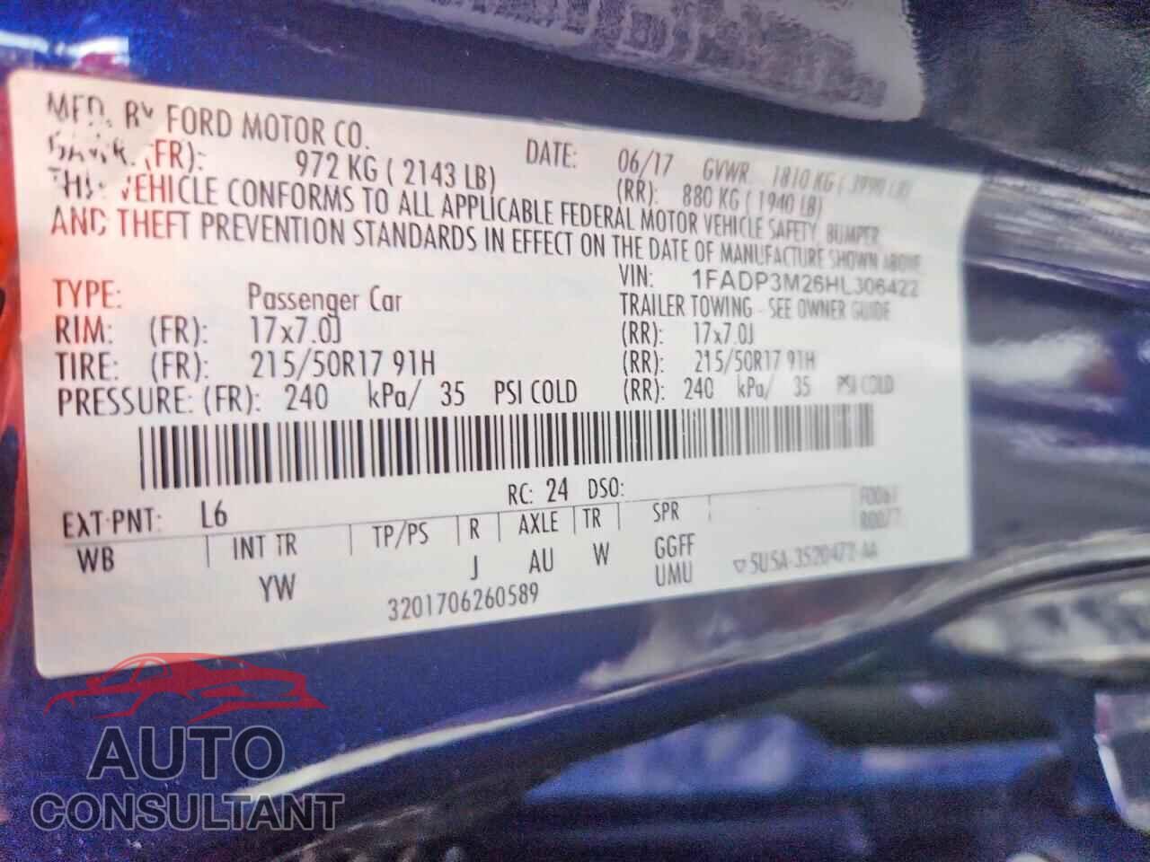 FORD FOCUS 2017 - 1FADP3M26HL306422