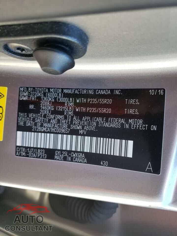 LEXUS RX450 2017 - 2T2BGMCA1HC009657