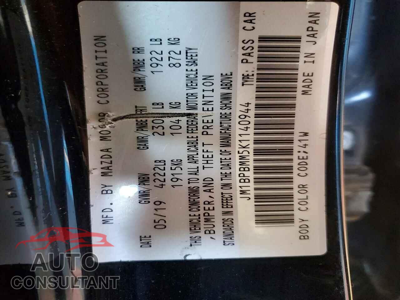 MAZDA 3 2019 - JM1BPBMM5K1140944