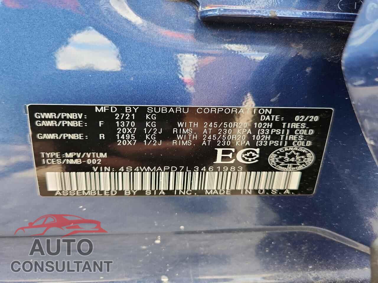 SUBARU ASCENT 2020 - 4S4WMAPD7L3461983