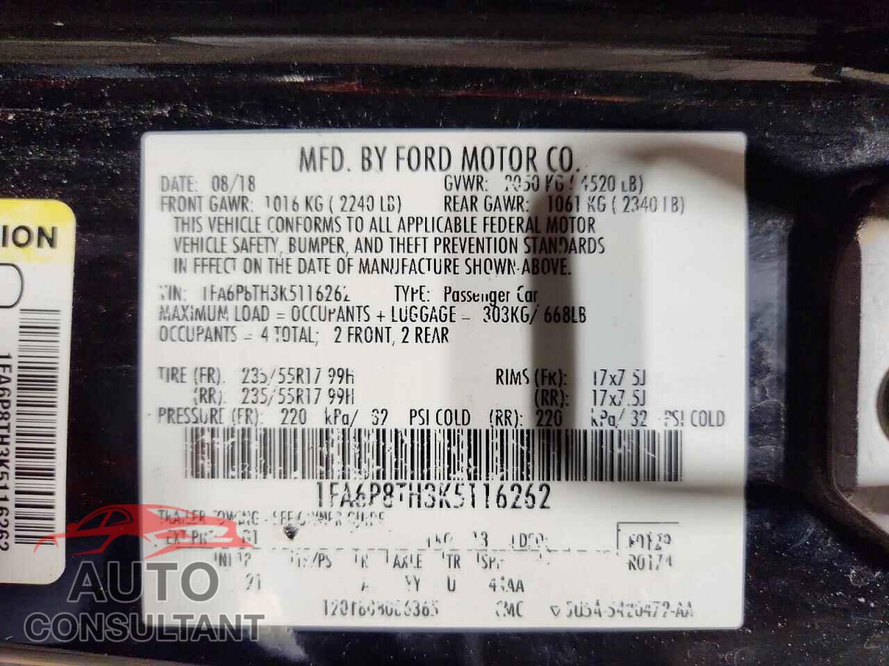 FORD MUSTANG 2019 - 1FA6P8TH3K5116262