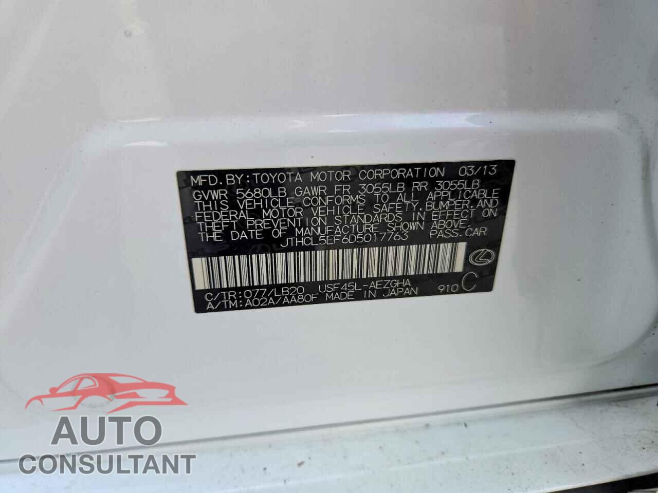 LEXUS LS460 2013 - JTHCL5EF6D5017763
