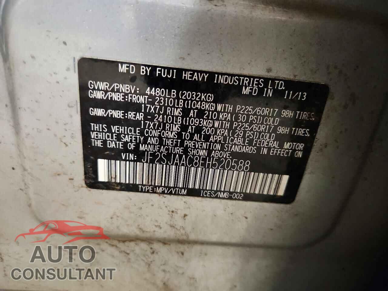 SUBARU FORESTER 2014 - JF2SJAAC8EH520588