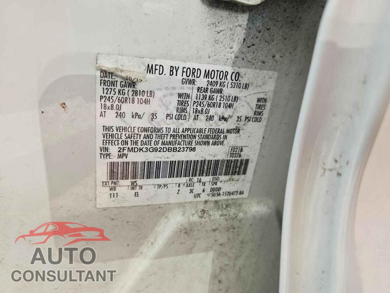 FORD EDGE 2013 - 2FMDK3G92DBB23798