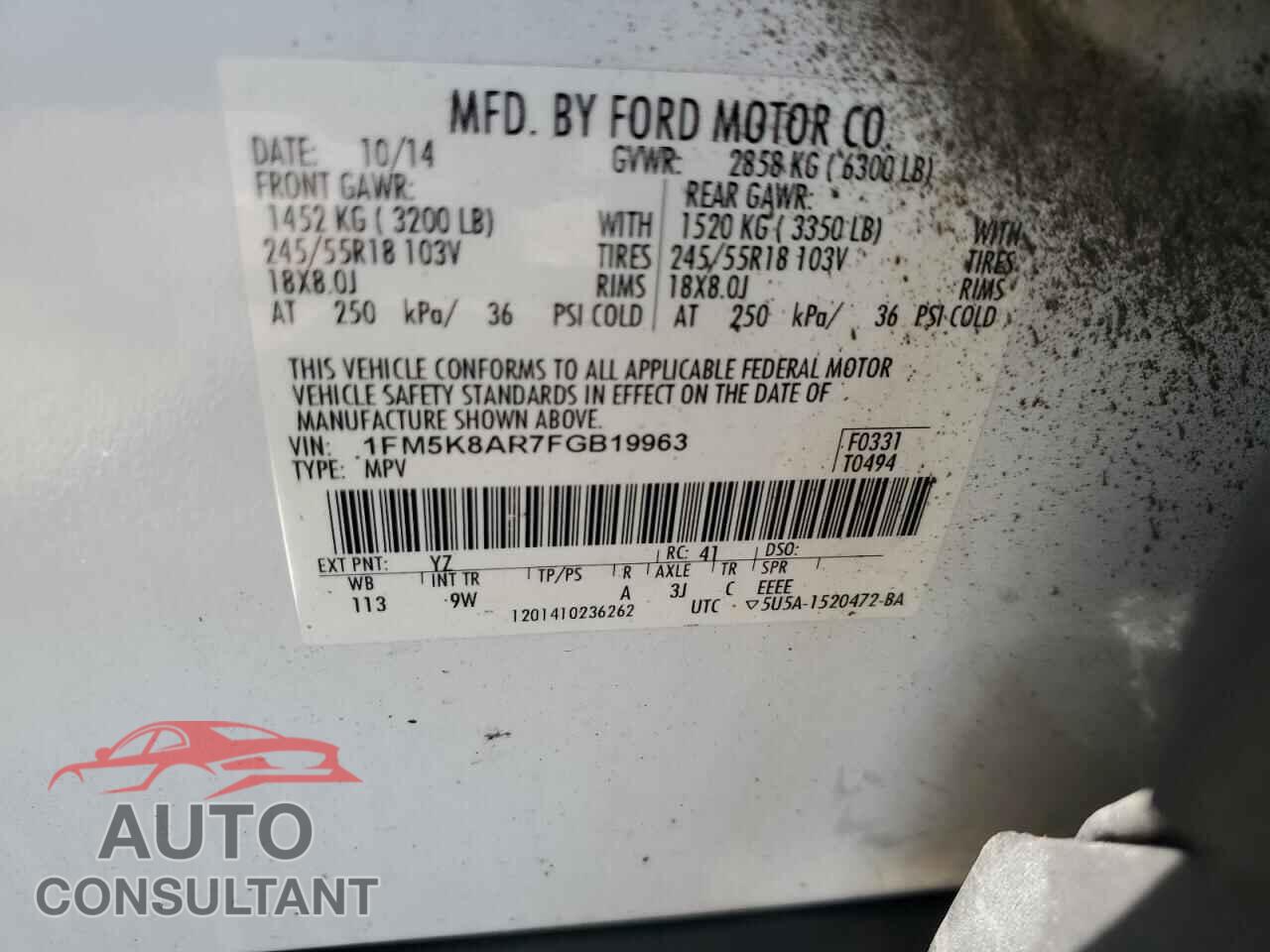 FORD EXPLORER 2015 - 1FM5K8AR7FGB19963
