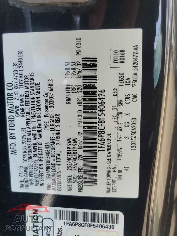 FORD MUSTANG 2015 - 1FA6P8CF8F5406436