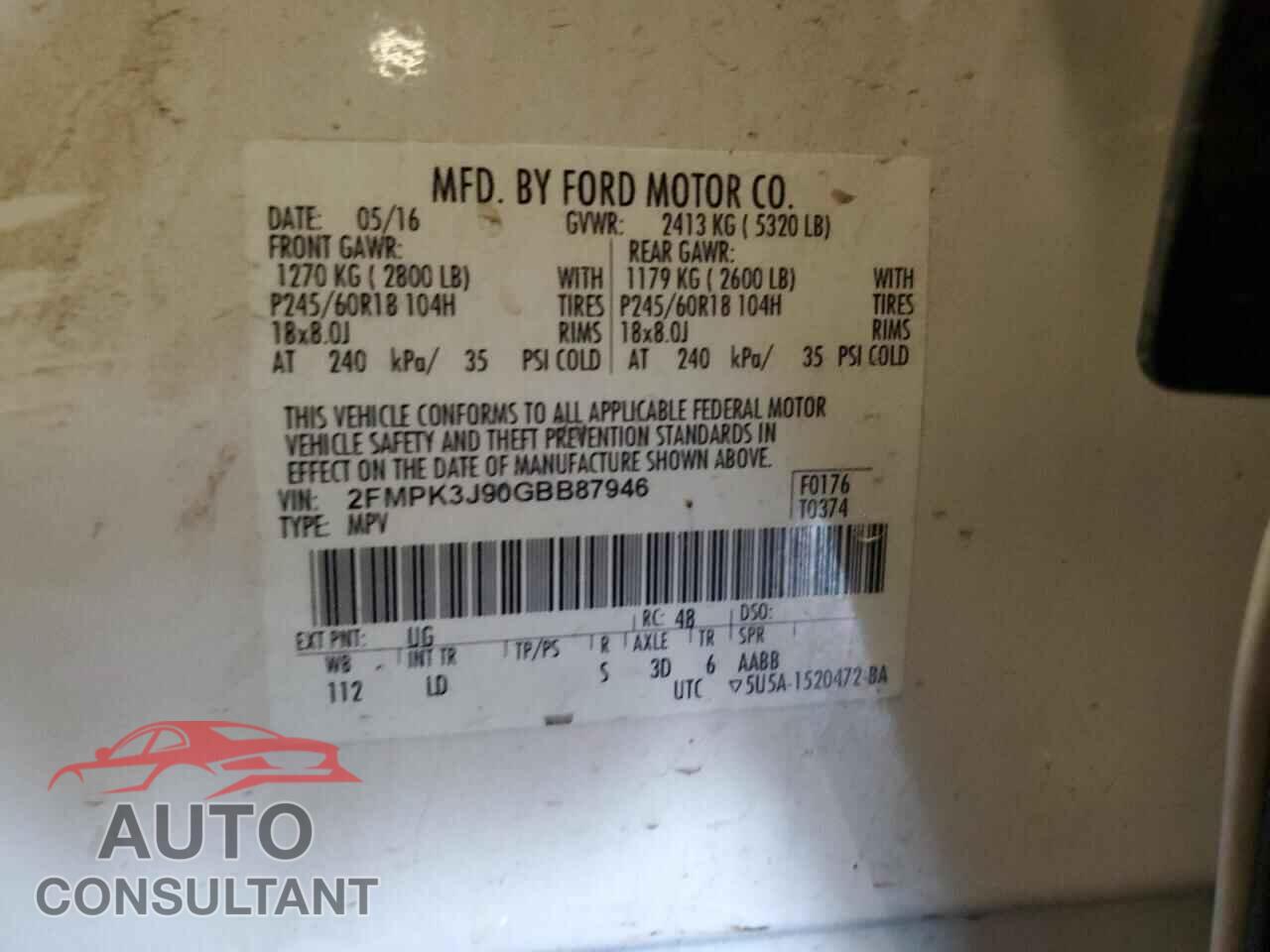 FORD EDGE 2016 - 2FMPK3J90GBB87946