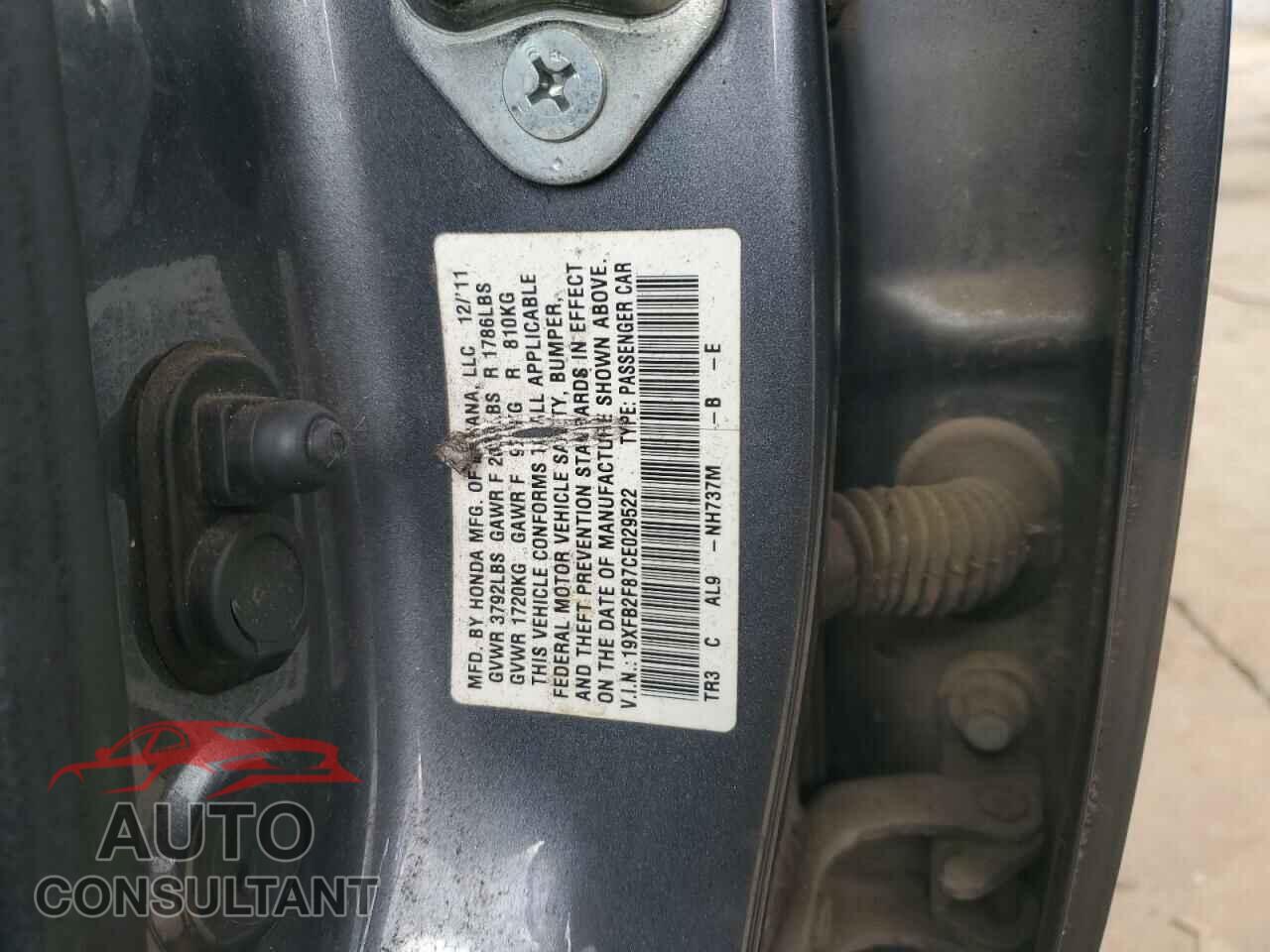 HONDA CIVIC 2012 - 19XFB2F87CE029522