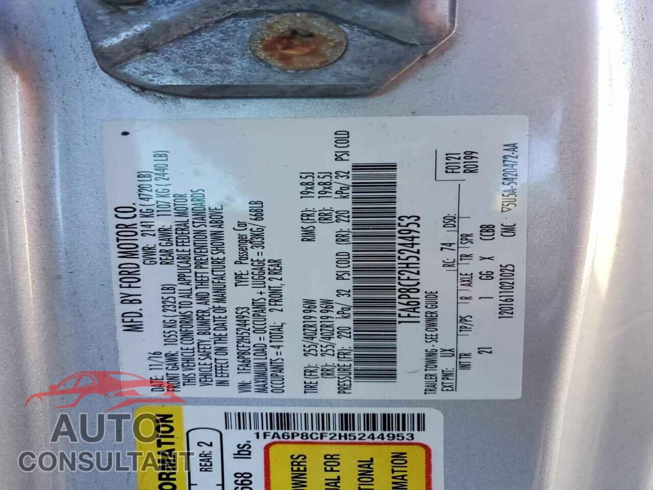 FORD MUSTANG 2017 - 1FA6P8CF2H5244953