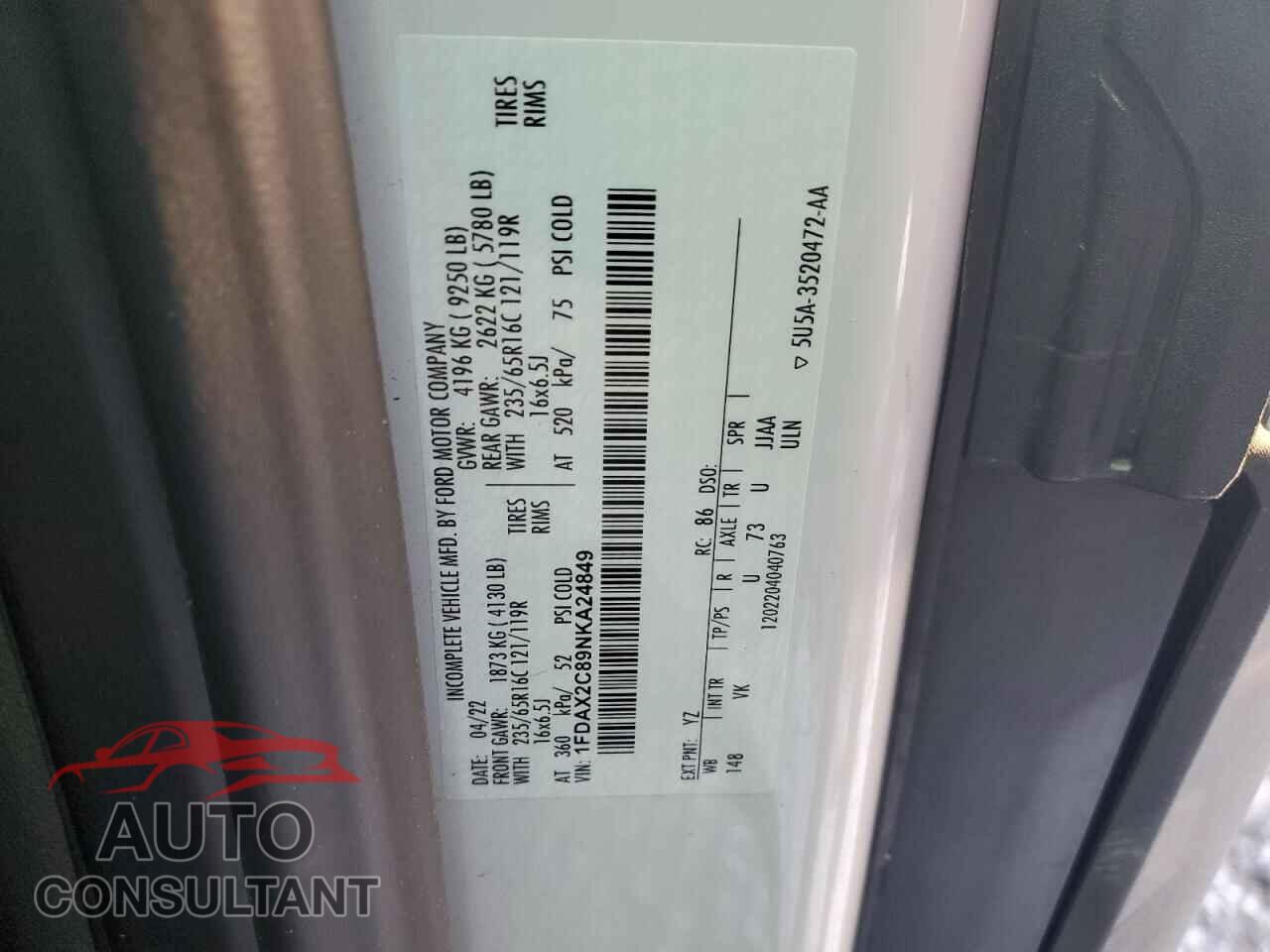 FORD TRANSIT 2022 - 1FDAX2C89NKA24849