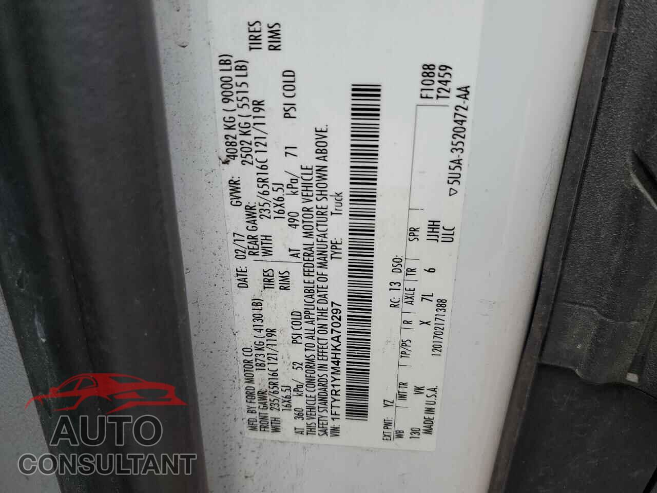 FORD TRANSIT 2017 - 1FTYR1YM4HKA70297