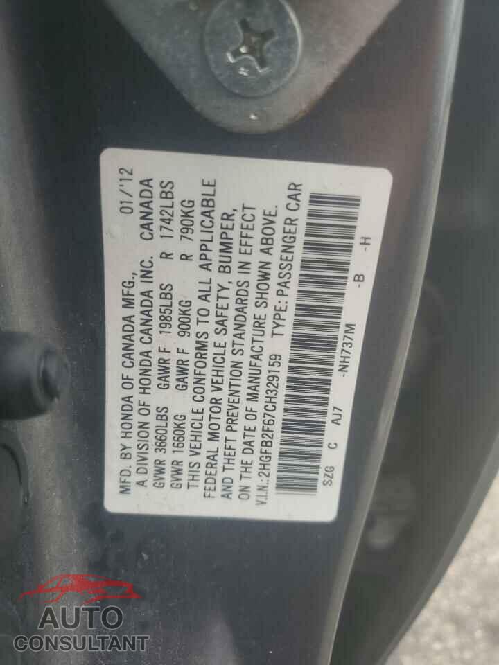HONDA CIVIC 2012 - 2HGFB2F67CH329159
