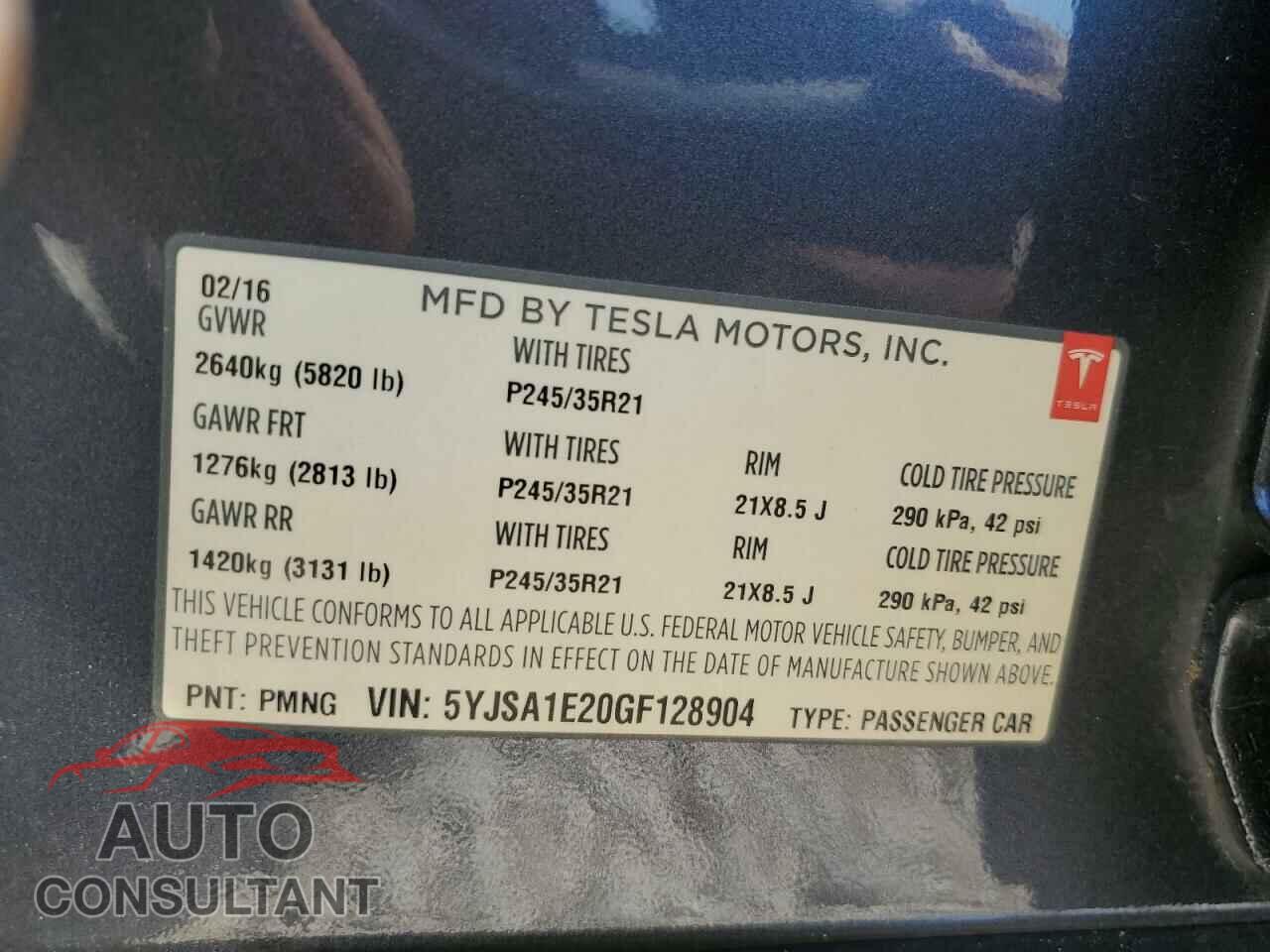 TESLA MODEL S 2016 - 5YJSA1E20GF128904