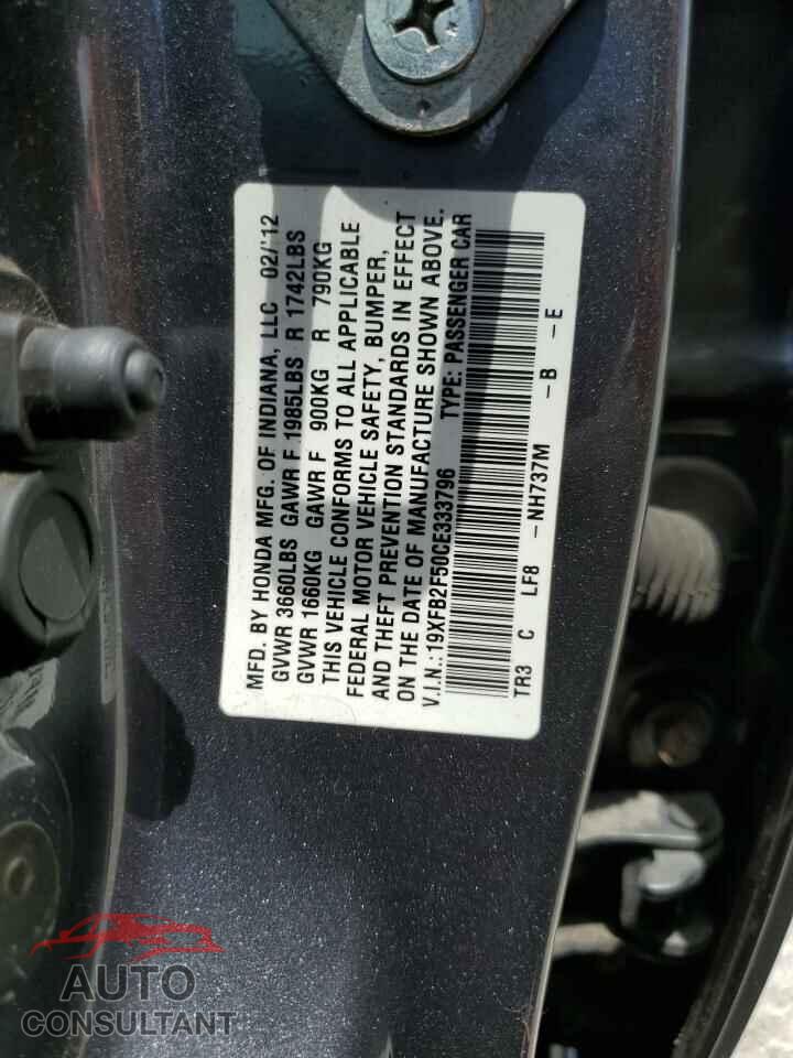 HONDA CIVIC 2012 - 19XFB2F50CE333796