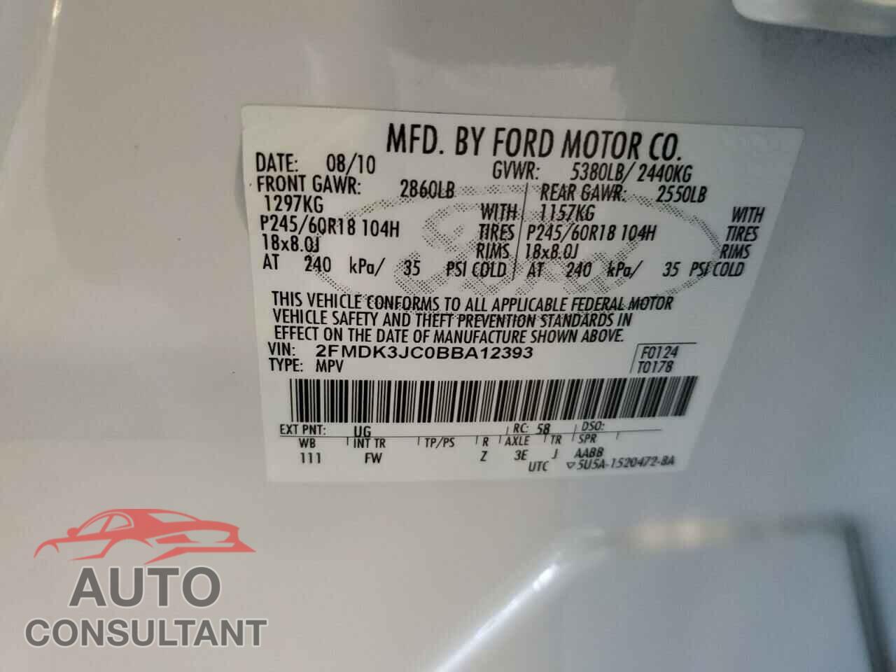 FORD EDGE 2011 - 2FMDK3JC0BBA12393