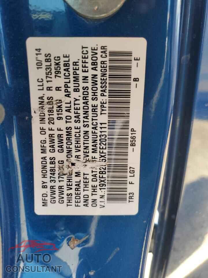 HONDA CIVIC 2015 - 19XFB2F5XFE203111