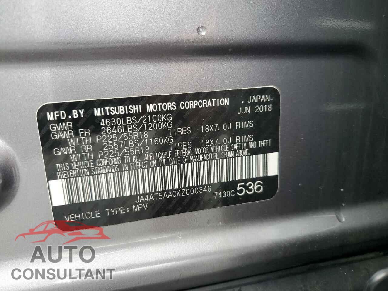 MITSUBISHI ECLIPSE 2019 - JA4AT5AA0KZ000346
