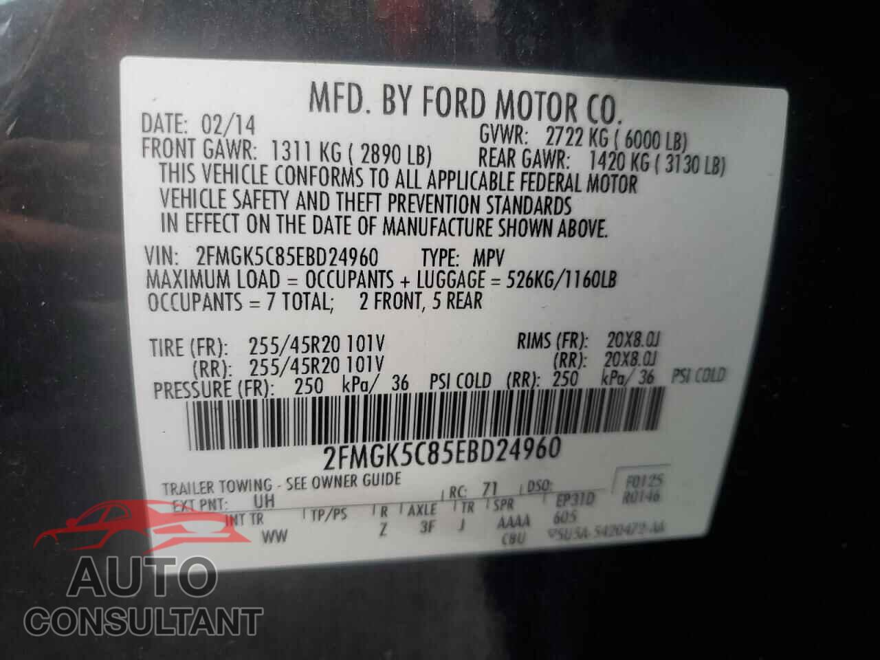 FORD FLEX 2014 - 2FMGK5C85EBD24960