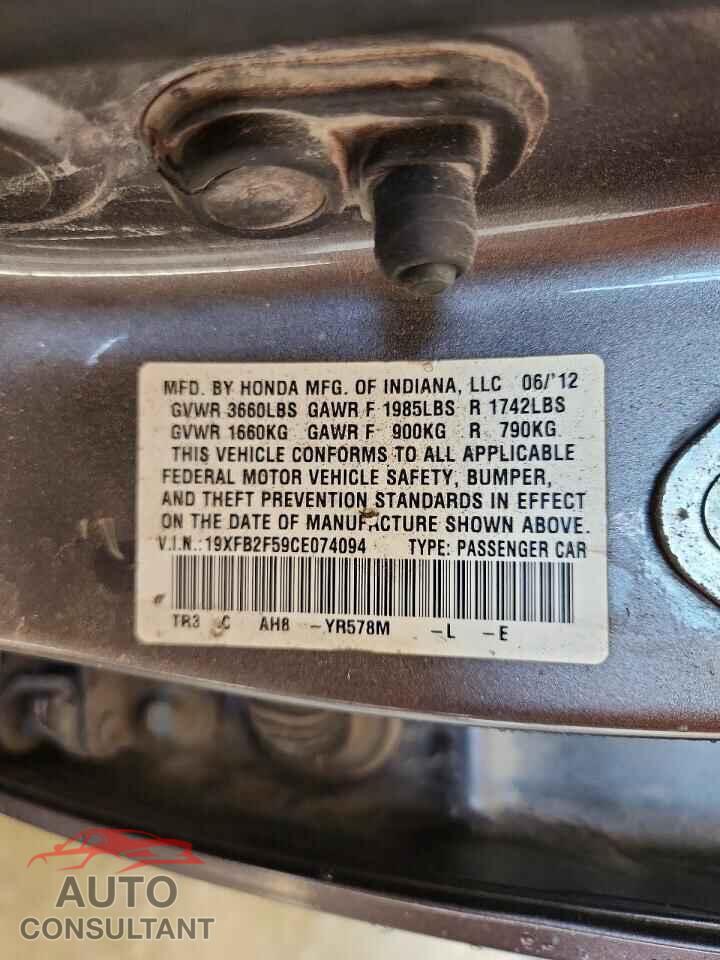 HONDA CIVIC 2012 - 19XFB2F59CE074094