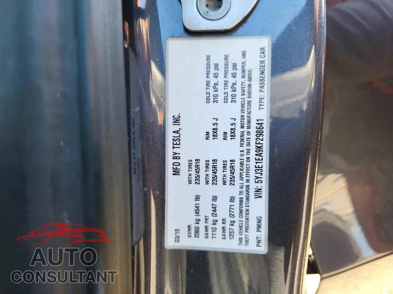 TESLA MODEL 3 2019 - 5YJ3E1EA9KF298641