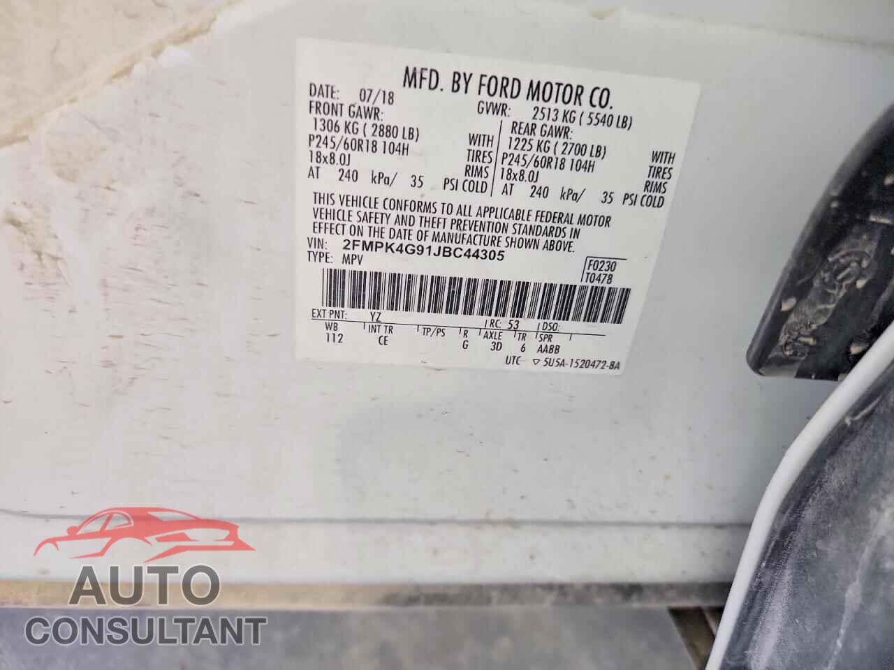 FORD EDGE 2018 - 2FMPK4G91JBC44305
