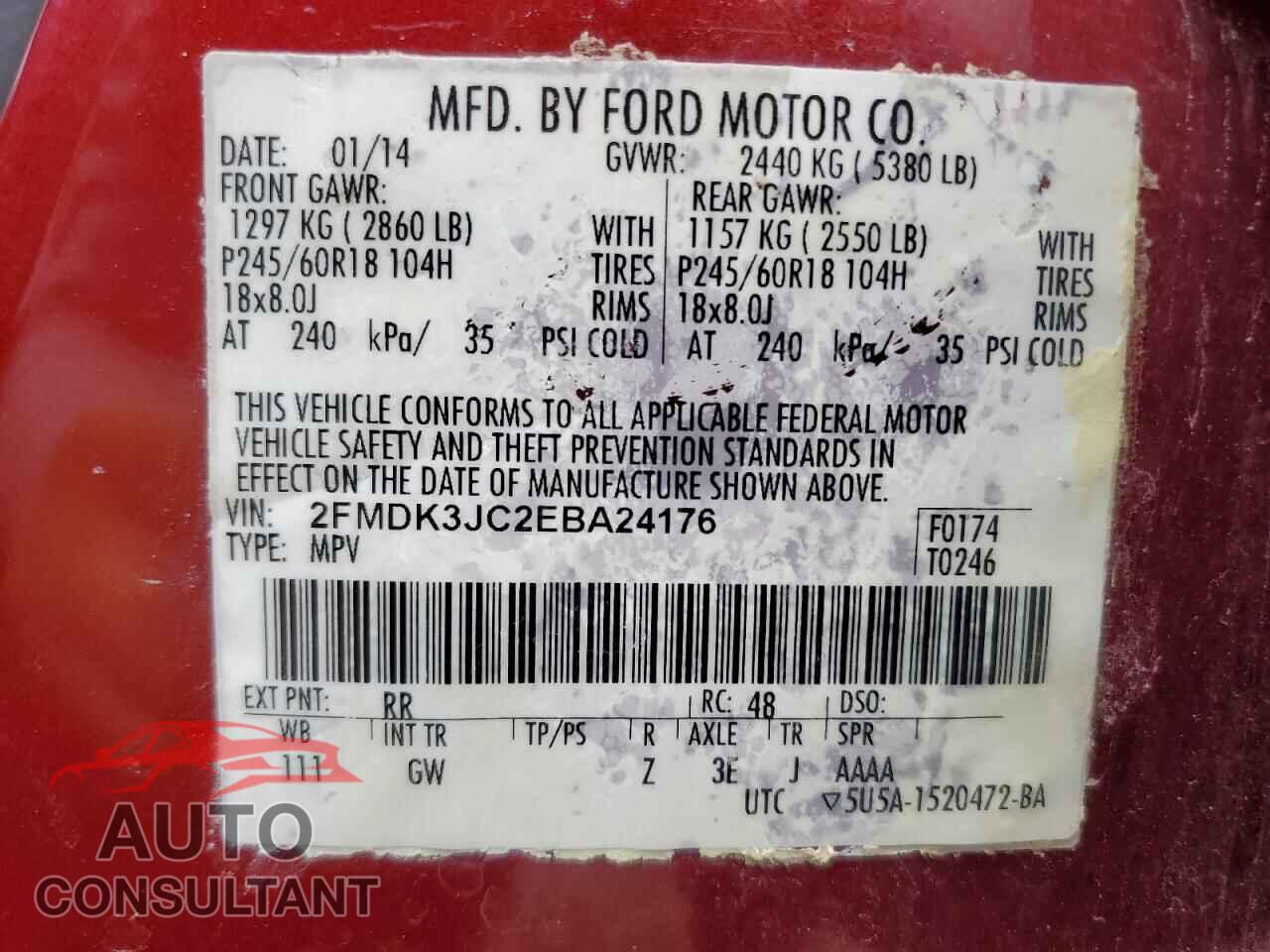 FORD EDGE 2014 - 2FMDK3JC2EBA24176