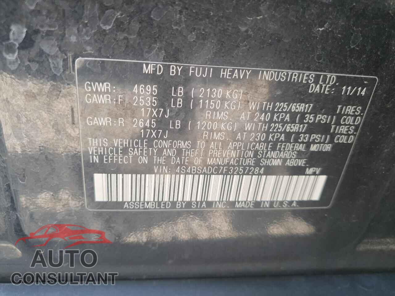 SUBARU OUTBACK 2015 - 4S4BSADC7F3257284