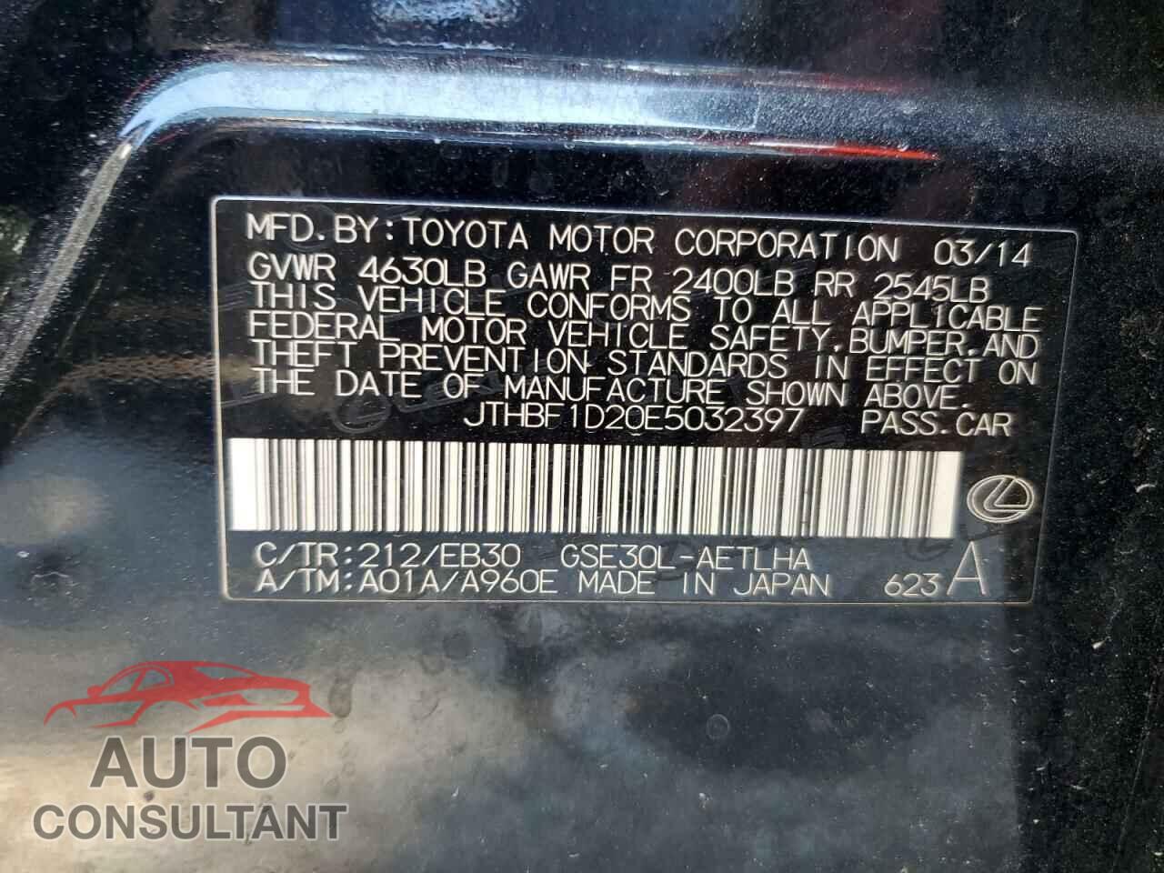 LEXUS IS 2014 - JTHBF1D20E5032397