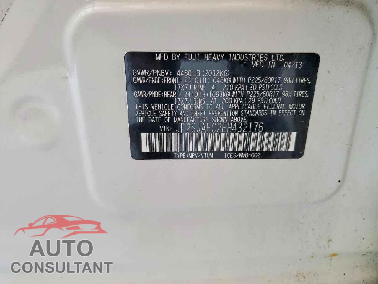 SUBARU FORESTER 2014 - JF2SJAEC2EH432176
