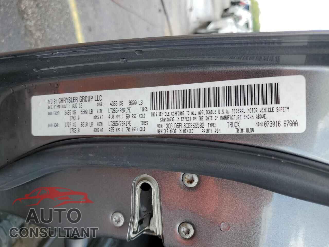 DODGE RAM 2500 2012 - 3C6UD5PL8CG265582