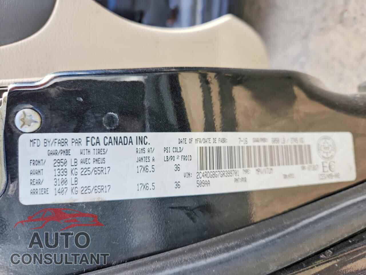 DODGE CARAVAN 2016 - 2C4RDGBG7GR399701