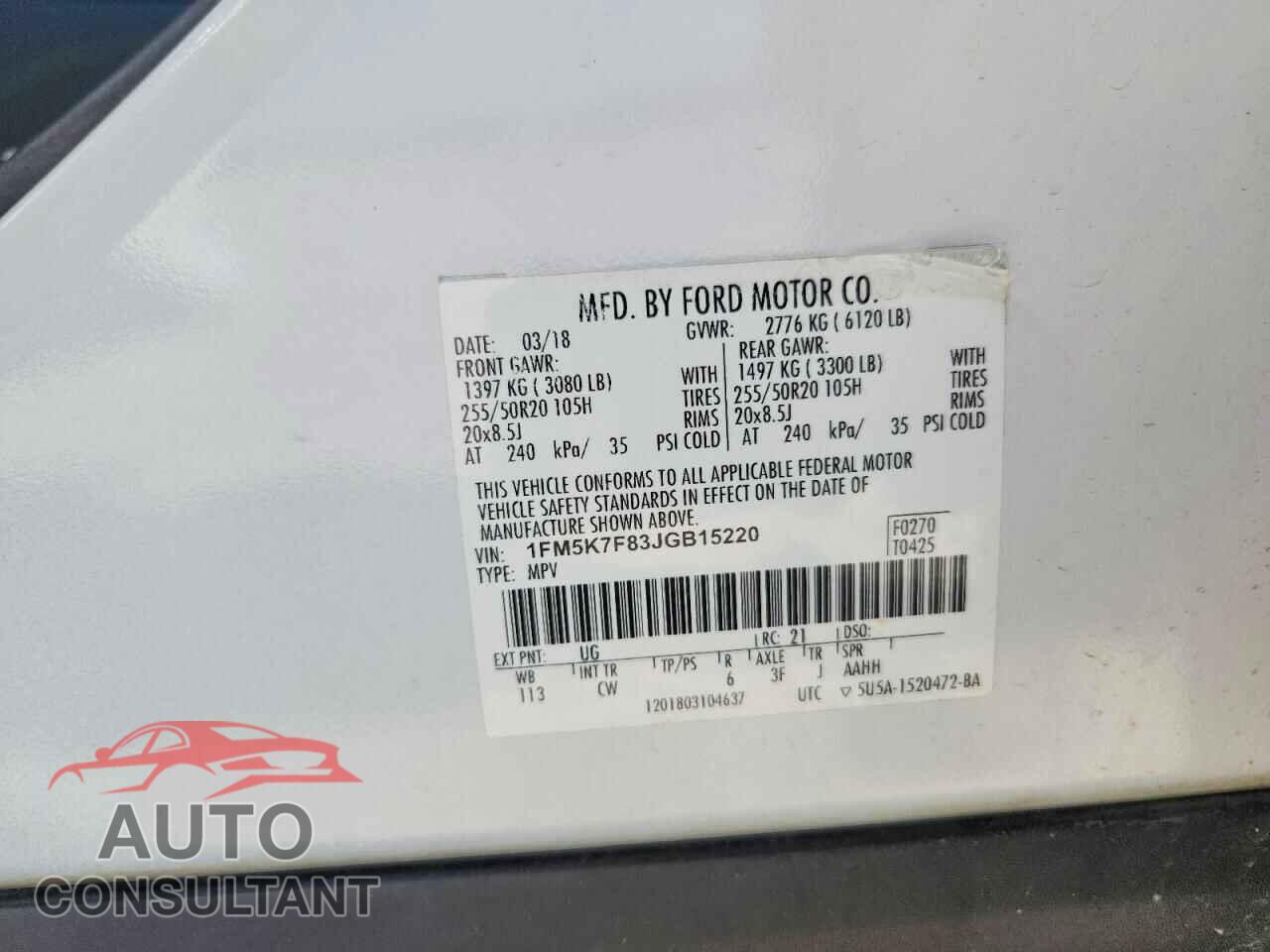 FORD EXPLORER 2018 - 1FM5K7F83JGB15220