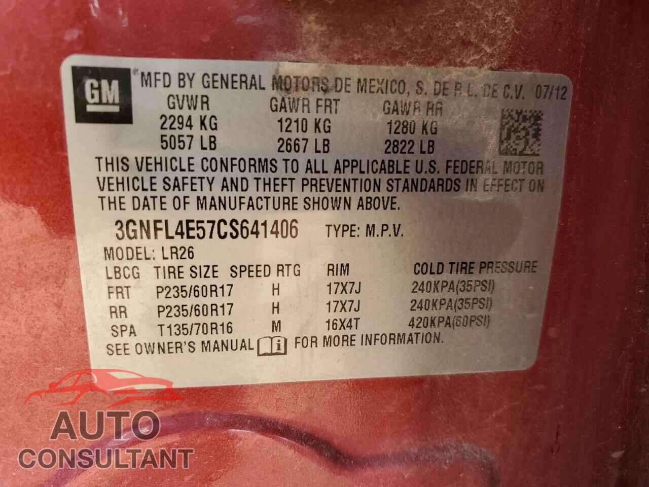CHEVROLET CAPTIVA 2012 - 3GNFL4E57CS641406