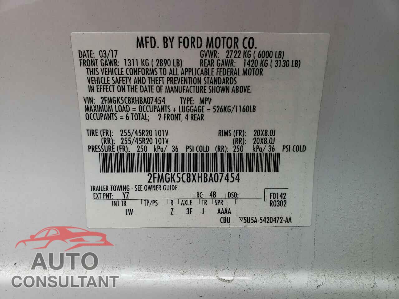 FORD FLEX 2017 - 2FMGK5C8XHBA07454