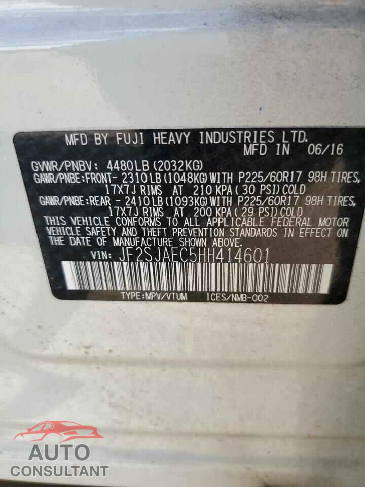 SUBARU FORESTER 2017 - JF2SJAEC5HH414601