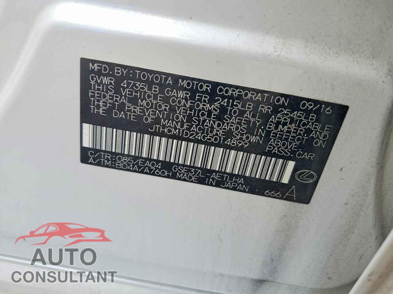 LEXUS IS 2016 - JTHCM1D24G5014899