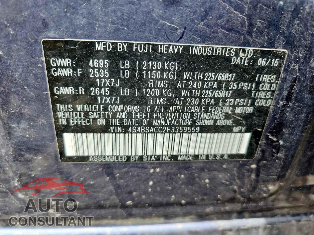 SUBARU OUTBACK 2015 - 4S4BSACC2F3359559