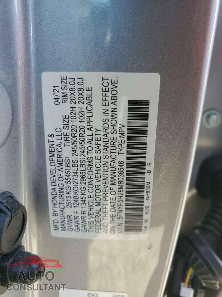 HONDA PILOT 2021 - 5FNYF5H28MB036546