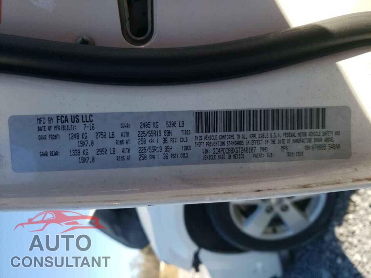 DODGE JOURNEY 2016 - 3C4PDCBBXGT240107