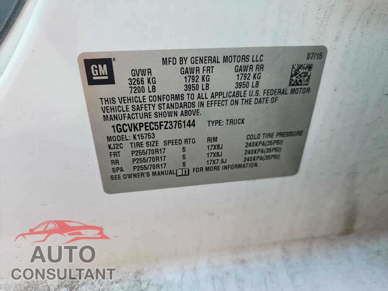 CHEVROLET SILVERADO 2015 - 1GCVKPEC5FZ376144