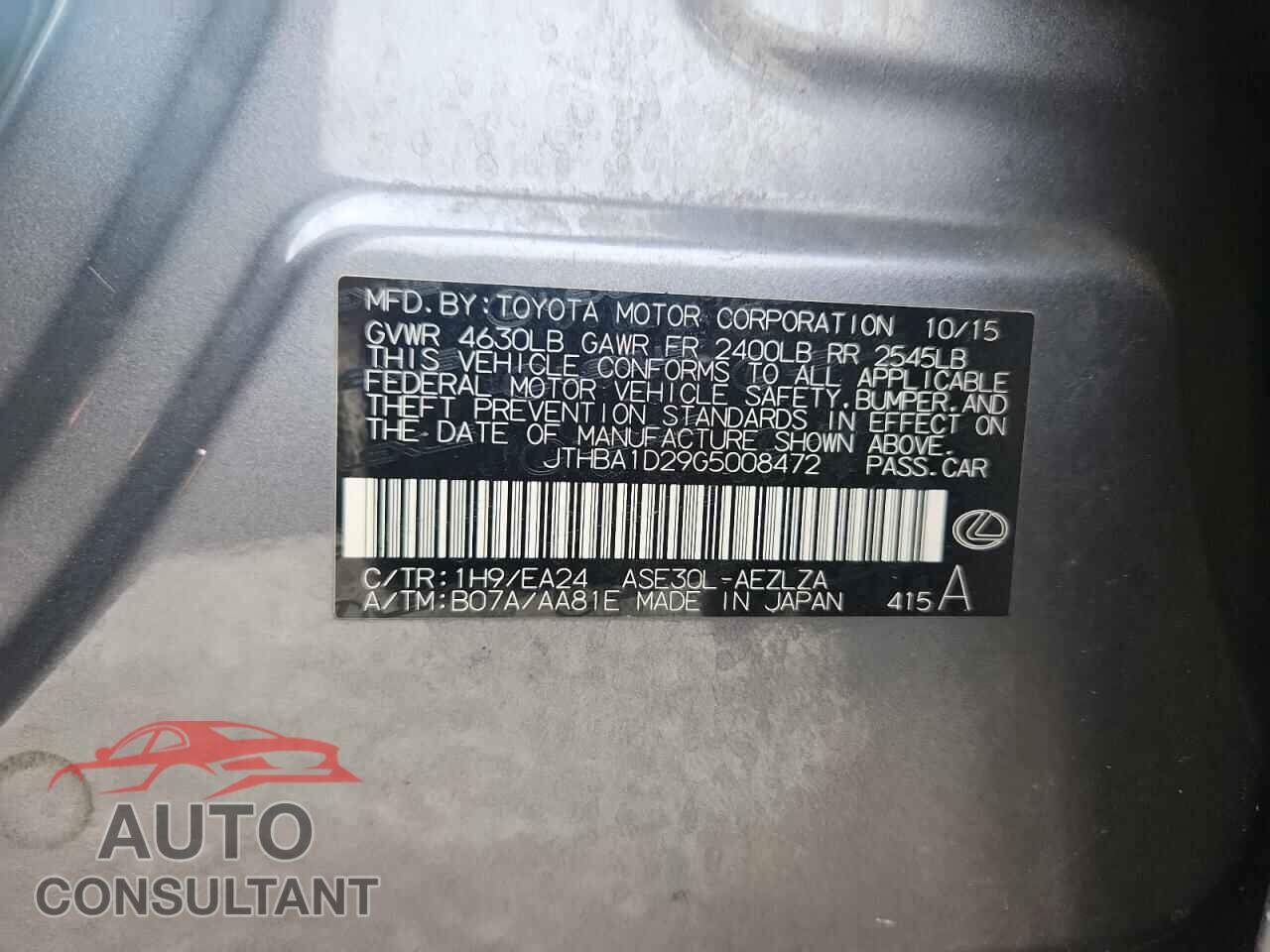 LEXUS IS 2016 - JTHBA1D29G5008472