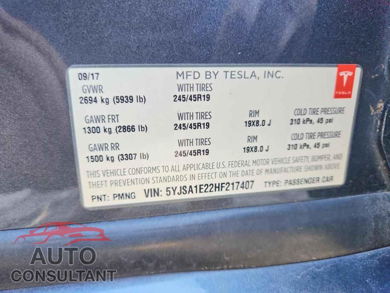 TESLA MODEL S 2017 - 5YJSA1E22HF217407