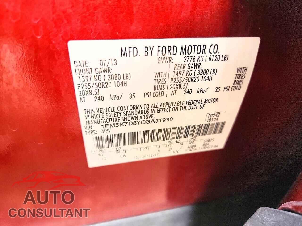 FORD EXPLORER 2014 - 1FM5K7D87EGA31930