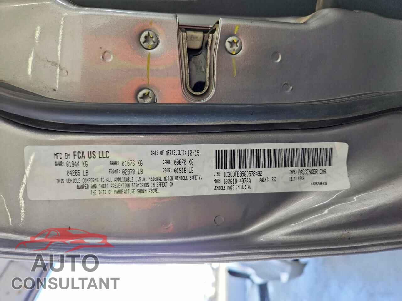 DODGE DART 2016 - 1C3CDFBB5GD578492