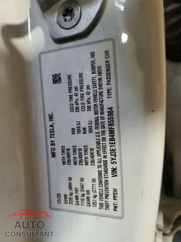 TESLA MODEL 3 2021 - 5YJ3E1EB4MF855984